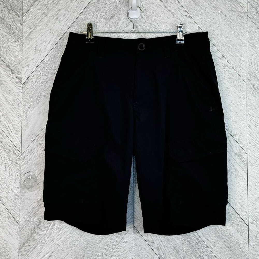 Under Armour Shorts Fish Hunter Cargo Black Mens Size 30 x 10" Inseam